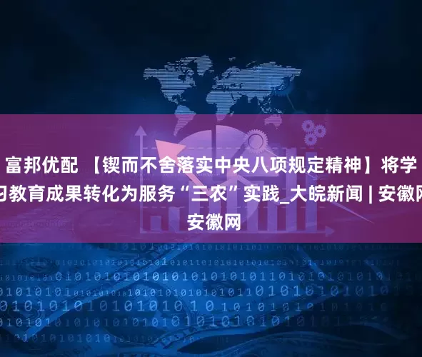 富邦优配 【锲而不舍落实中央八项规定精神】将学习教育成果转化为服务“三农”实践_大皖新闻 | 安徽网